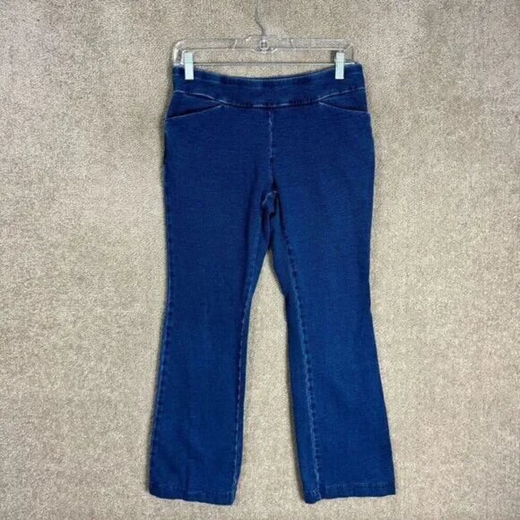 Pure J Jill Ankle Pants Womens XS Blue Indigo Bootcut Stretch Pull On Knit Jeans - Picture 1 of 10